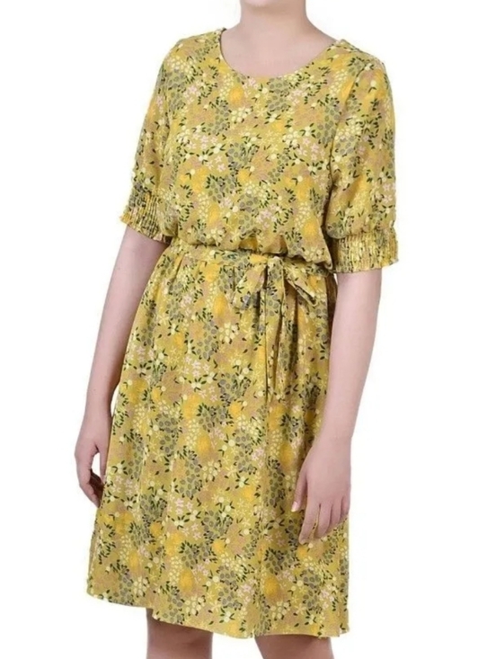 NY Collection Dresses & Skirts - NWT NY Collection Dress Floral Yellow Knee Length Large Elastic Waist Bohemian